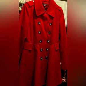 EUC Via Spiga Fit-and-Flare Double Breasted Coat, Red size 10 with pockets nice.